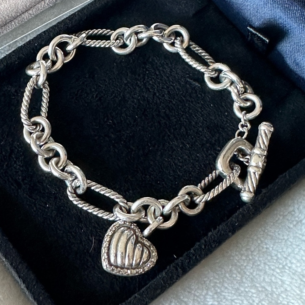 David Yurman diamond cable heart charm bracelet